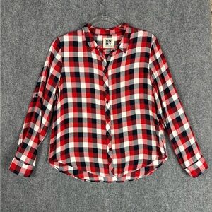 DNMX Red Plaid Button Down Roll Tab Sleeve Shirt Size M